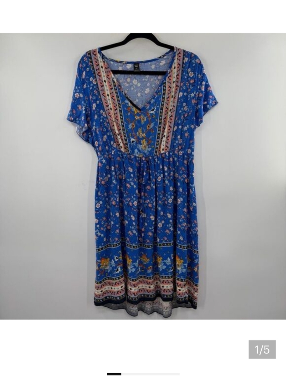  SHEIN Blue Floral V-Neck Blue Dress size: 1X/14